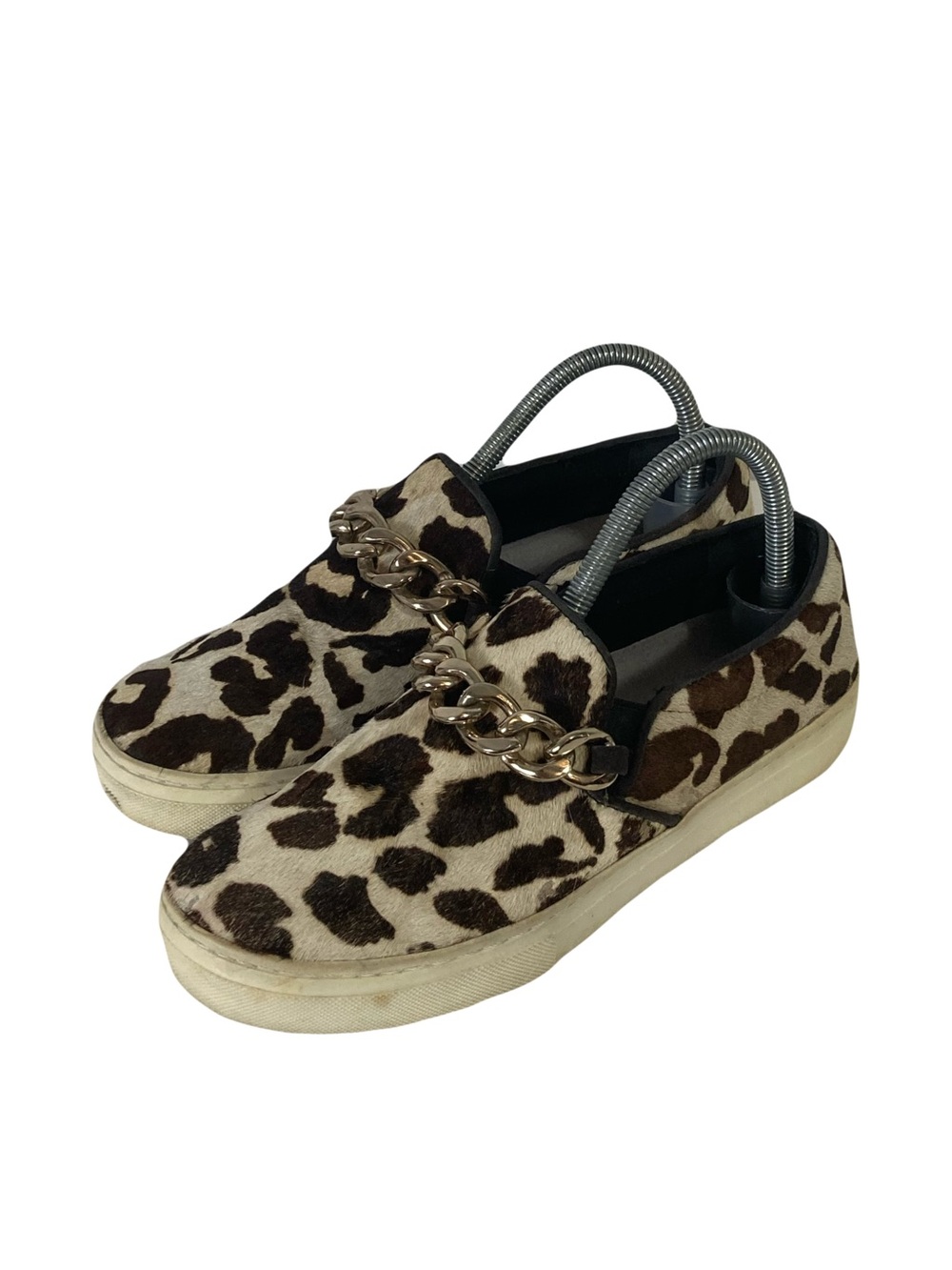 ALDO Shoes Women 7.5 Brown-Beige Cheetah Spot Pony-Hair Gold Chain